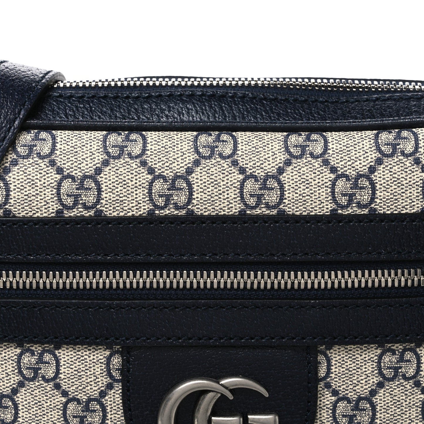 GG Supreme Monogram Textured Dollar Calfskin Web Small Ophidia Messenger Bag Beige Blue