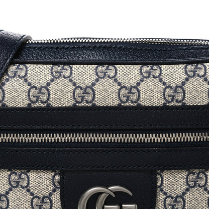GG Supreme Monogram Textured Dollar Calfskin Web Small Ophidia Messenger Bag Beige Blue