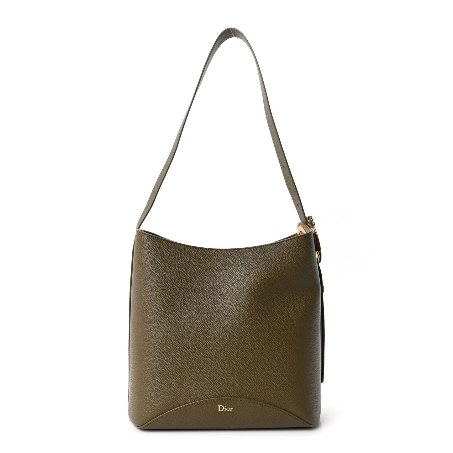 Grained Calfskin Medium Medaillon Bucket Bag Khaki