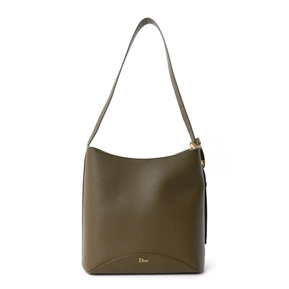 Grained Calfskin Medium Medaillon Bucket Bag Khaki
