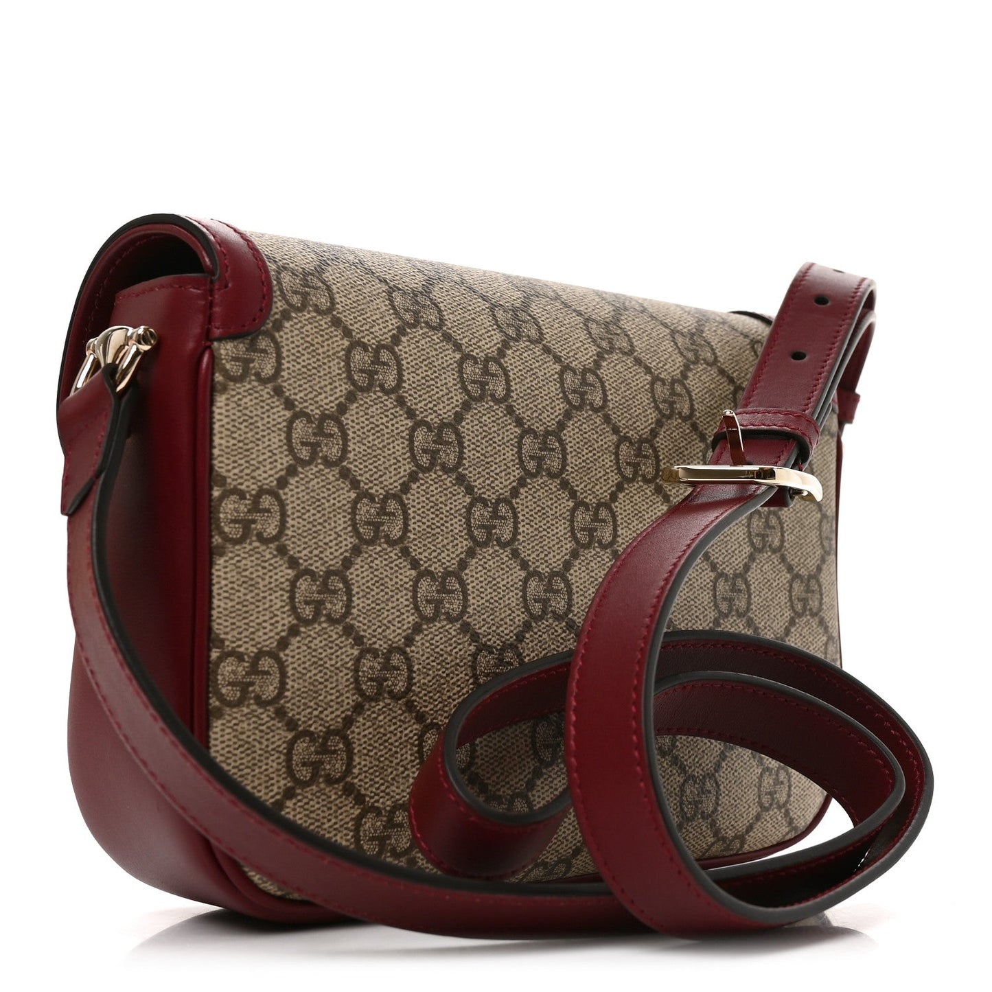 GG Supreme Monogram Horsebit 1955 Soft Small Shoulder Bag Beige Ebony Rosso Ancora