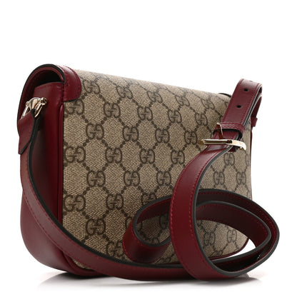 GG Supreme Monogram Horsebit 1955 Soft Small Shoulder Bag Beige Ebony Rosso Ancora