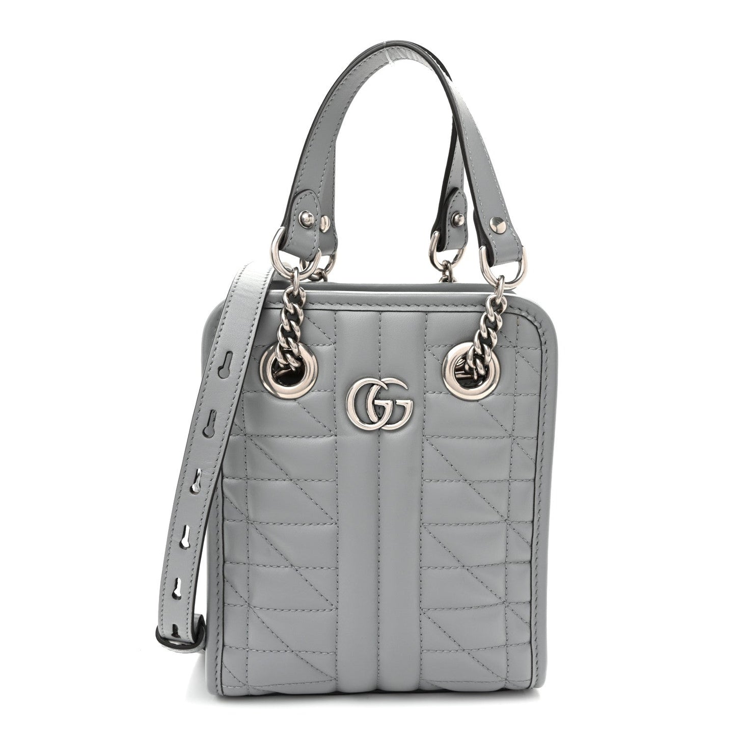 Calfskin Matelasse Chevron Mini GG Marmont Tote Grey