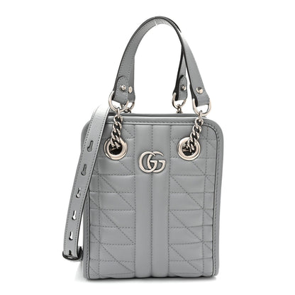Calfskin Matelasse Chevron Mini GG Marmont Tote Grey