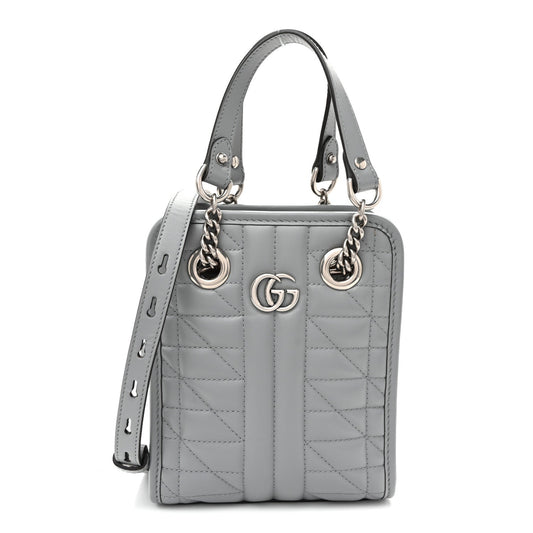 Calfskin Matelasse Chevron Mini GG Marmont Tote Grey