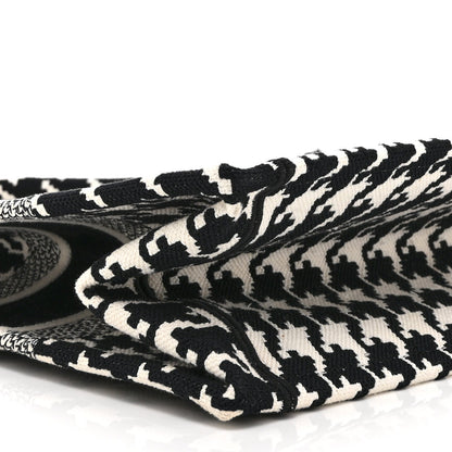 Canvas Houndstooth Embroidered Medium Book Tote Black White