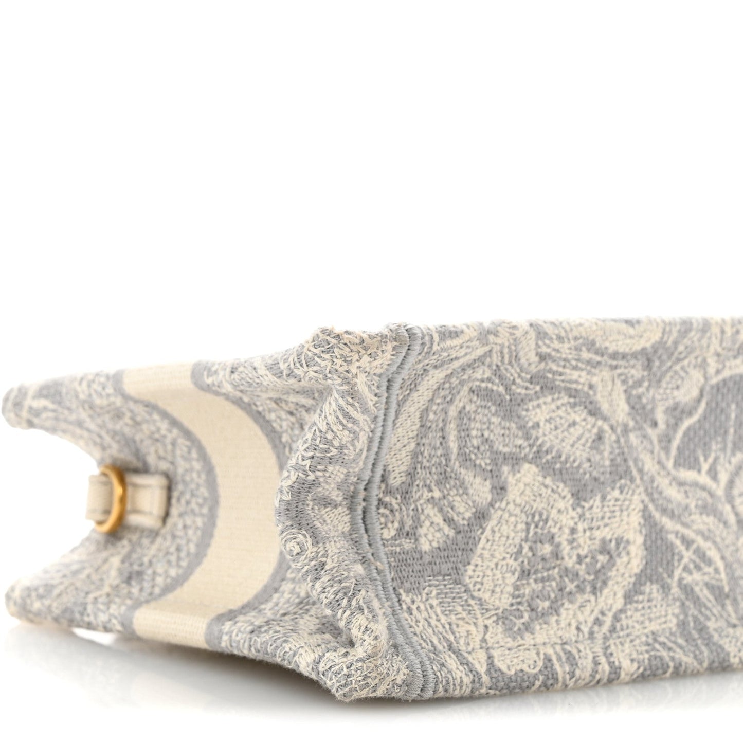 Canvas Embroidered Toile De Jouy Reverse Mini Book Tote With Strap Grey
