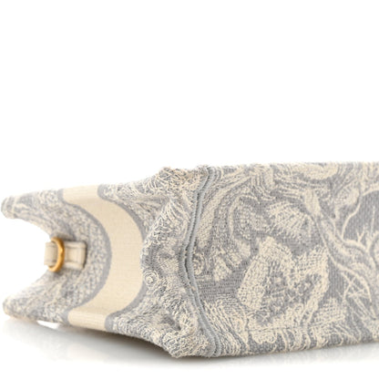 Canvas Embroidered Toile De Jouy Reverse Mini Book Tote With Strap Grey