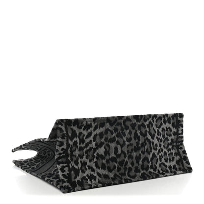 Canvas Mizza Embroidered Large Leopard Book Tote Grey