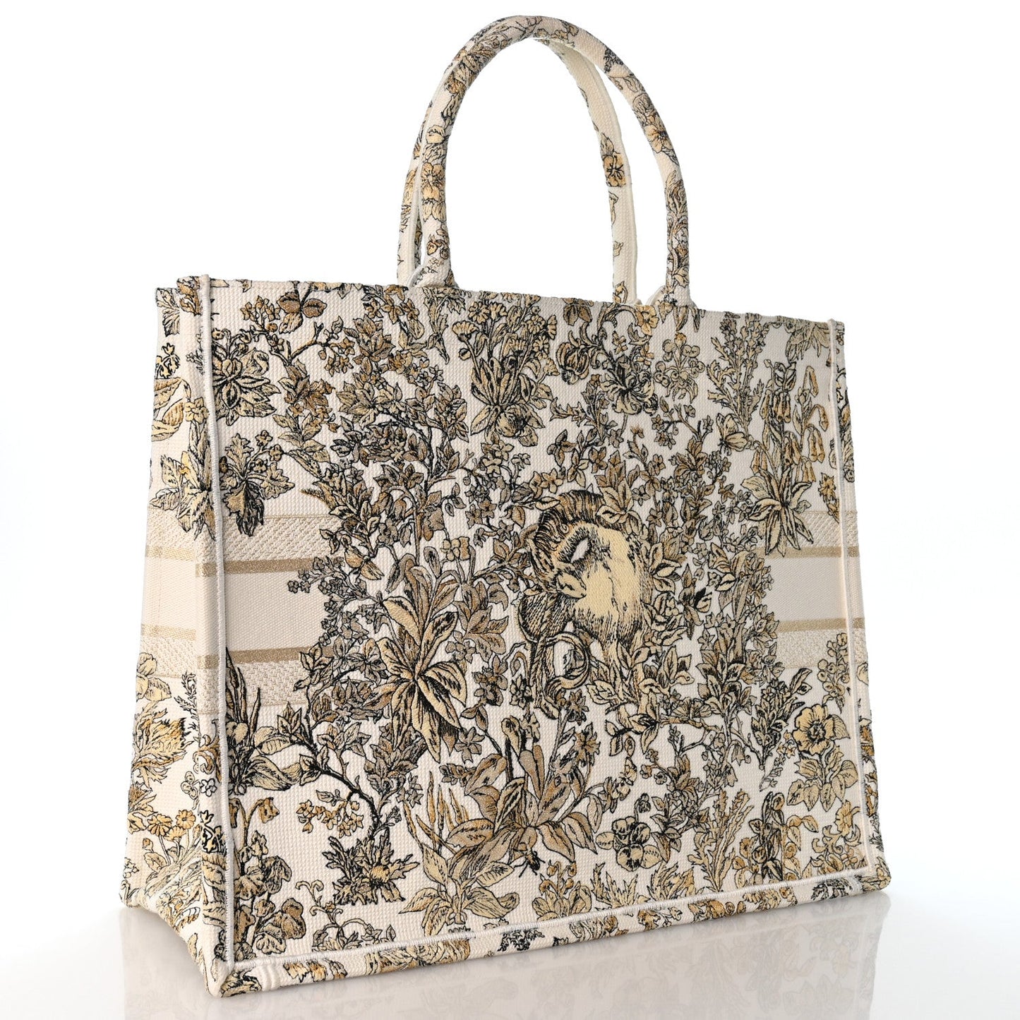Canvas Embroidered Large Dioriviera Toile De Jouy Book Tote Gold
