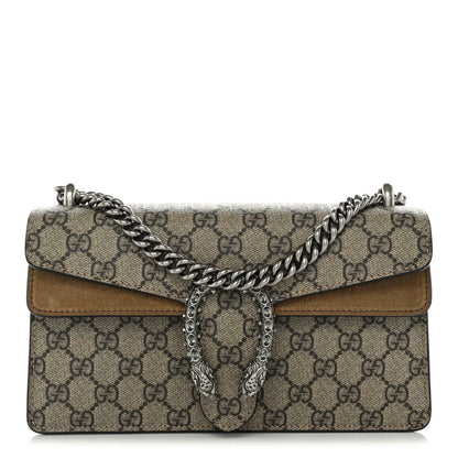 GG Supreme Monogram Suede Crystal Small Dionysus Shoulder Bag Beige Ebony Taupe