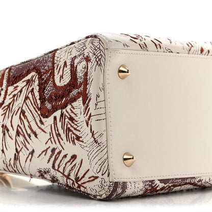 Calfskin Embroidered Medium Toile De Jouy Lady Dior White Red