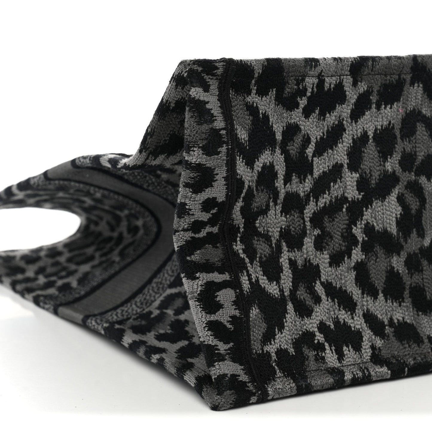 Canvas Mizza Embroidered Large Leopard Book Tote Grey