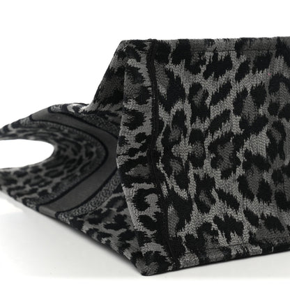 Canvas Mizza Embroidered Large Leopard Book Tote Grey