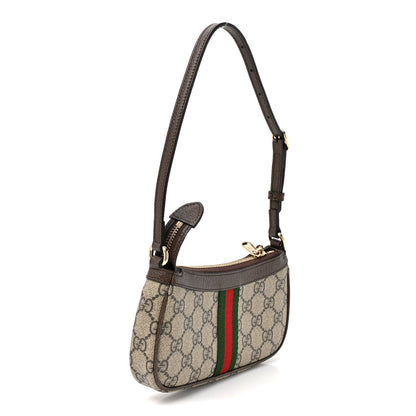 GG Supreme Monogram Textured Dollar Calfskin Web Mini Ophidia Shoulder Bag Beige Ebony New Acero
