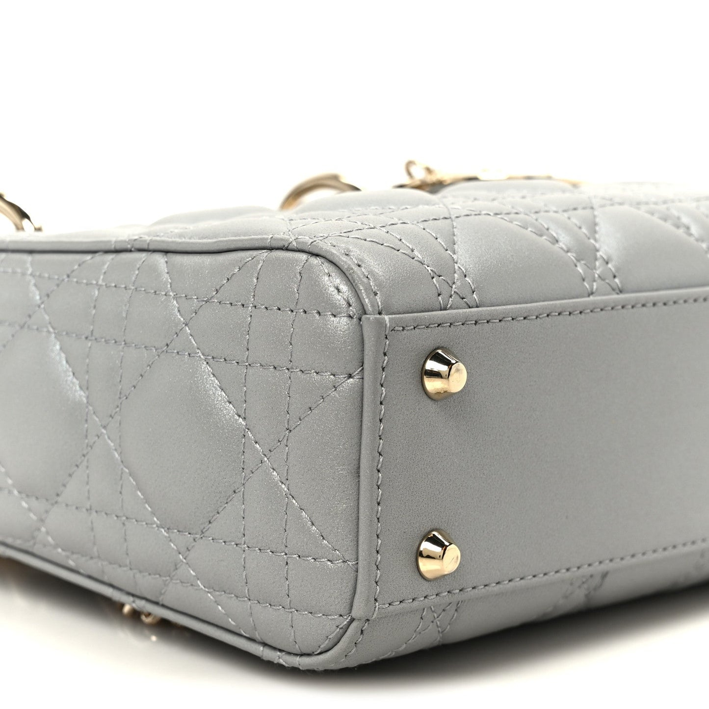 Metallic Lambskin Cannage Mini Lady Dior Grey