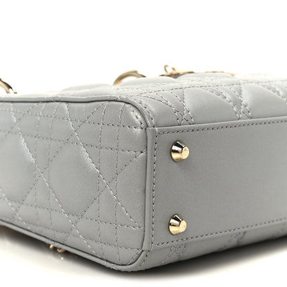 Metallic Lambskin Cannage Mini Lady Dior Grey