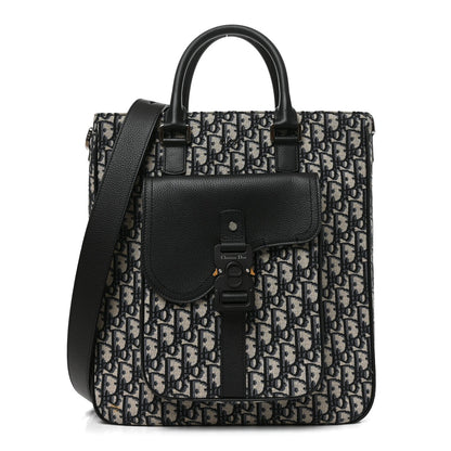 Oblique Saddle Tote Beige Black