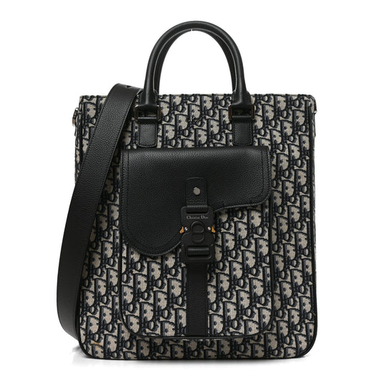 Oblique Saddle Tote Beige Black