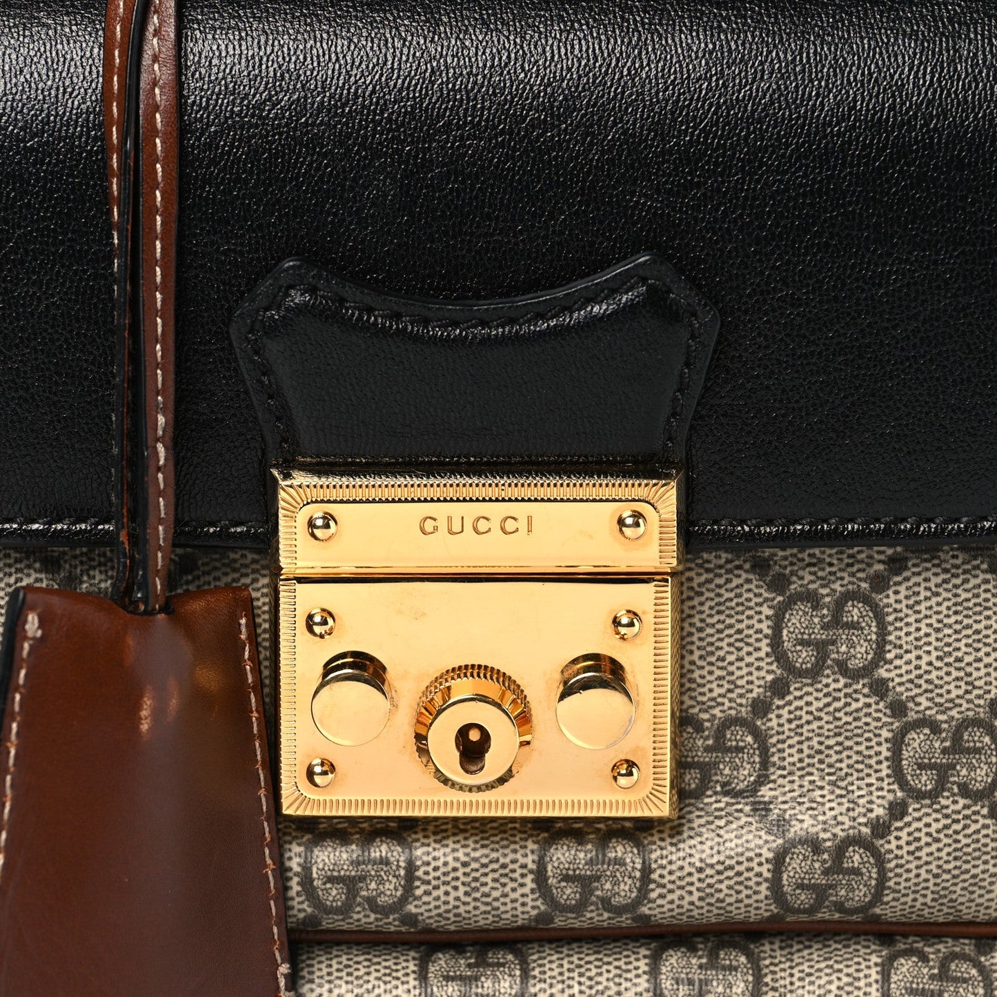 GG Supreme Monogram New Sakai Lux Calfskin Mini Padlock Flap Pocket Shoulder Bag Beige Ebony Black Cuir