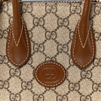 GG Supreme Monogram Azalea Calfskin Mini Retro Interlocking G Tote Bag Beige Ebony Brown Sugar