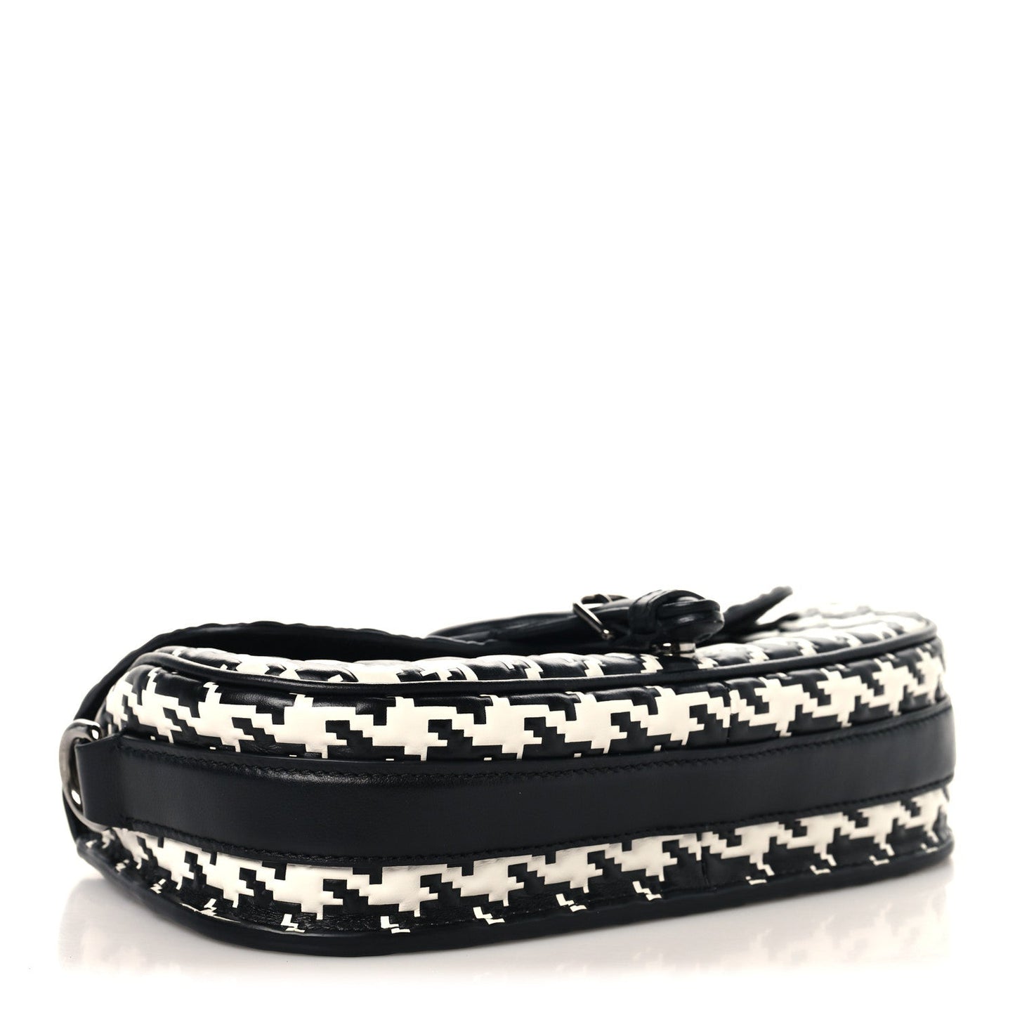 Box Calfskin Houndstooth Quilted East West Bobby Bag Black White