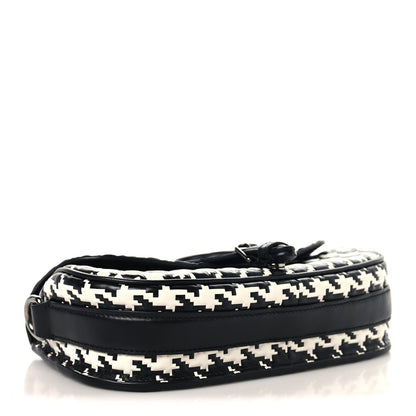 Box Calfskin Houndstooth Quilted East West Bobby Bag Black White
