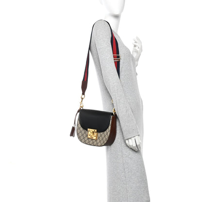 GG Supreme Monogram Web Medium Padlock Messenger Shoulder Bag Black