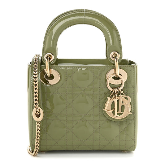 Patent Cannage Mini Lady Dior Dusty Green