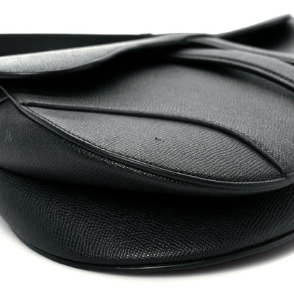 Grained Calfskin Saddle Bag With Strap Black
