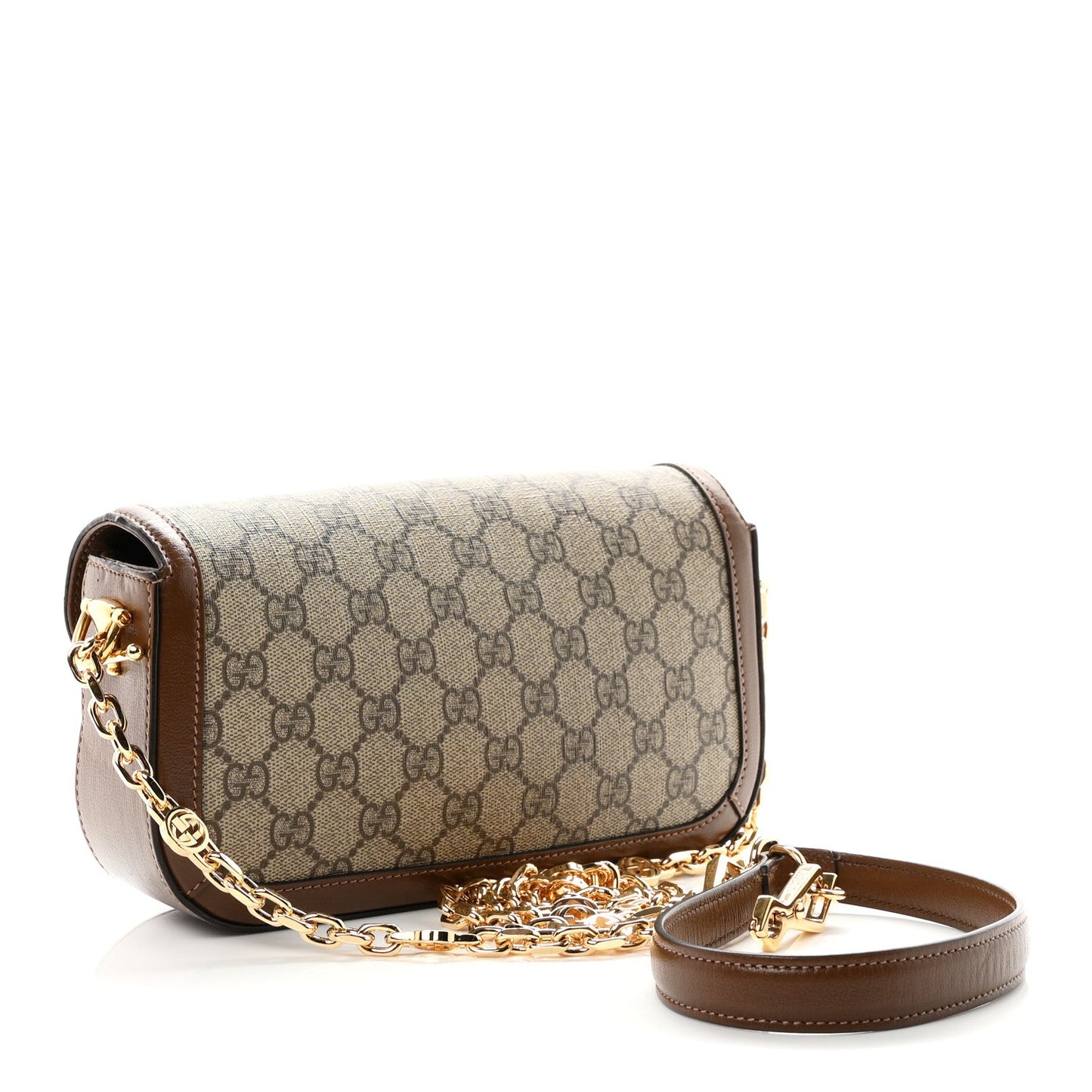 GG Supreme Monogram Small Horsebit 1955 Chain Shoulder Bag Beige Ebony Brown Sugar