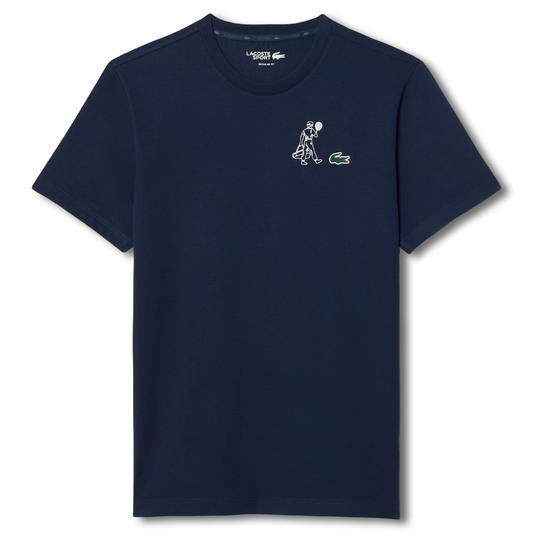 LACOSTE  ULTRA DRY PRINTED TENNIS CREW NECK T-SHIRT Men’s -NAVY BLUE-166