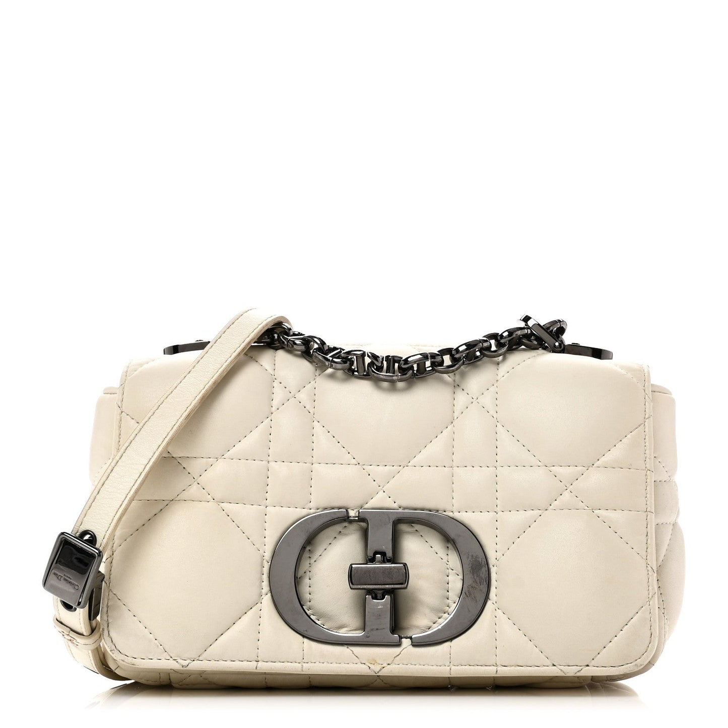 Lambskin Macrocannage Small Dior Caro Bag Ivory