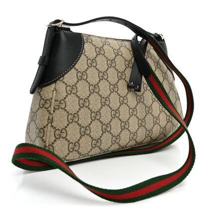GG Supreme Monogram Textured Calfskin Small Emblem Shoulder Bag Beige Black