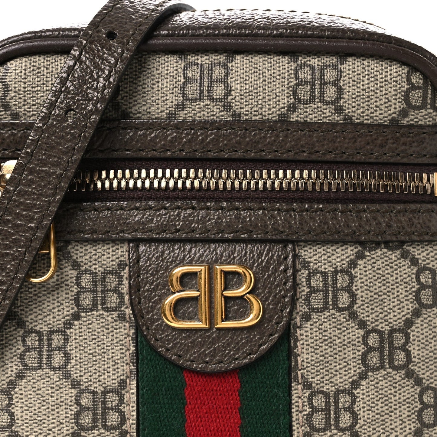 X BALENCIAGA BB Supreme Monogram Web Mini Ophidia Messenger Beige New Acero