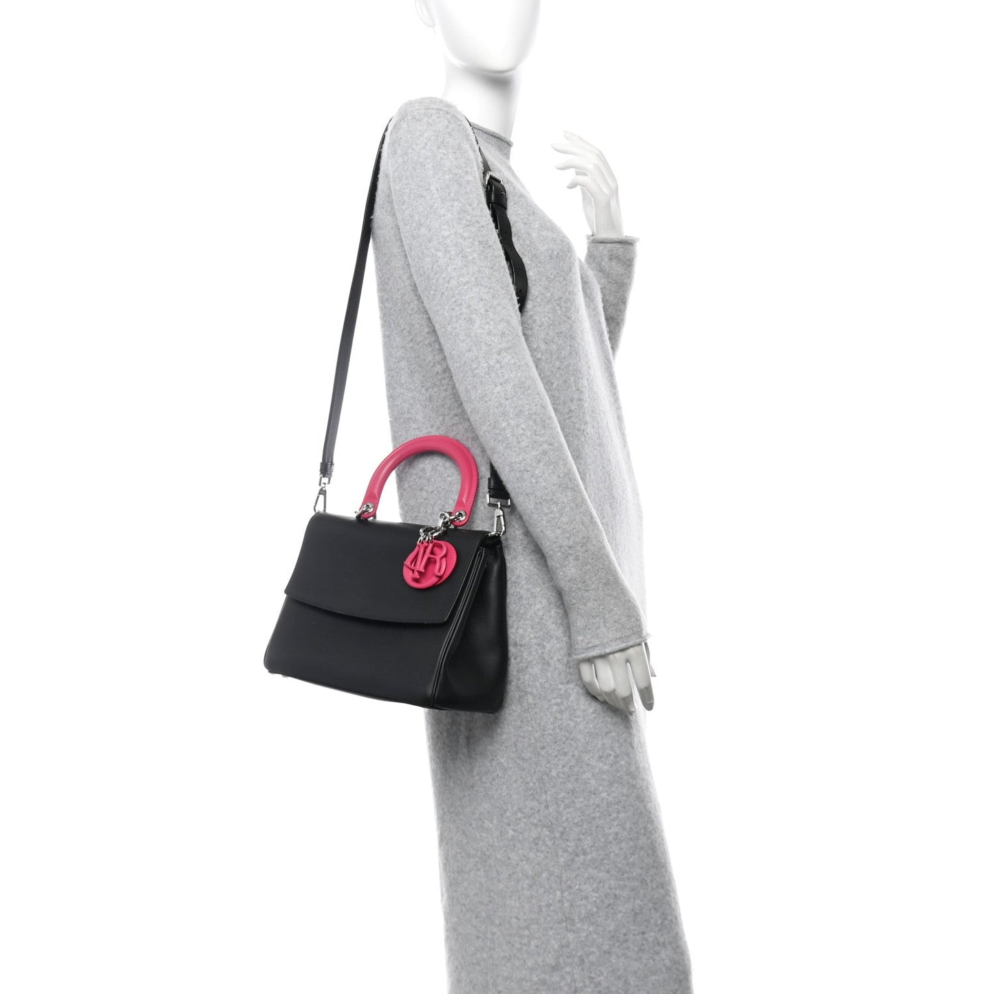 Smooth Calfskin Small Bi-Color Be Dior Flap Black Pink
