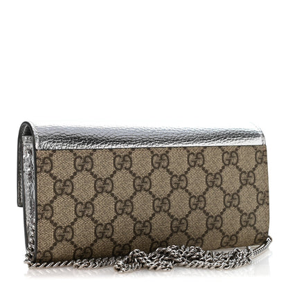 Metallic Calfskin GG Supreme Monogram Petite GG Marmont Wallet Chain Bag Silver Beige Ebony