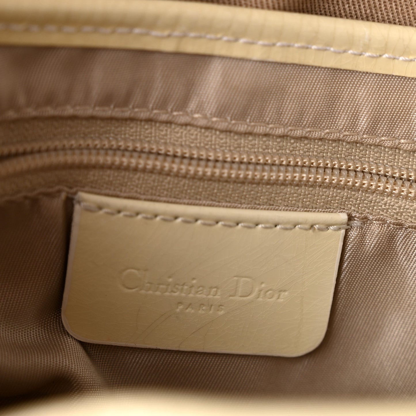 Canvas Patent Calfskin Saddle Bag Beige