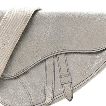 Grained Calfskin Mens Mini Saddle Bag Gray