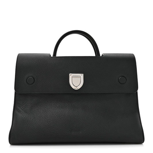 Grained Calfskin Large Diorever Flap Black