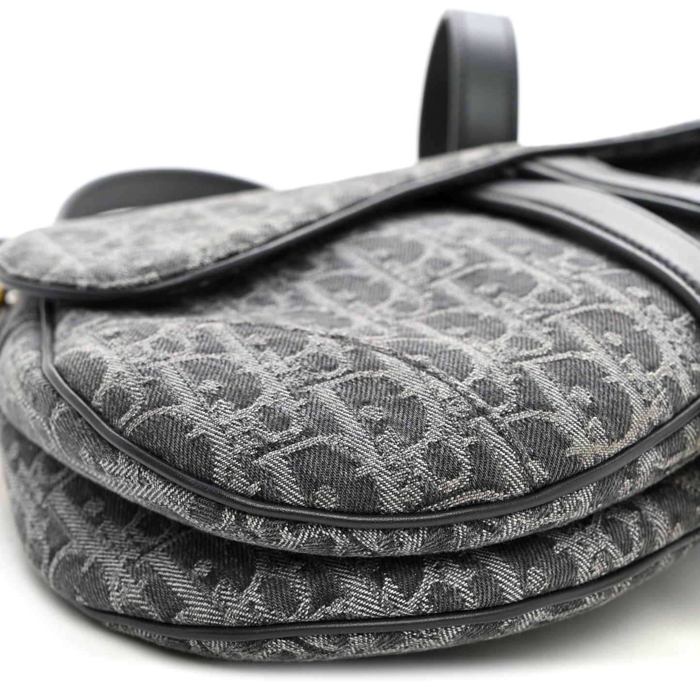 Denim Oblique Jacquard Saddle Bag With Strap Grey