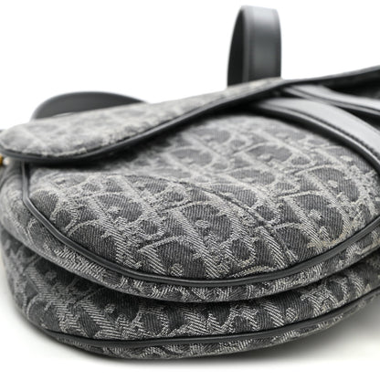 Denim Oblique Jacquard Saddle Bag With Strap Grey