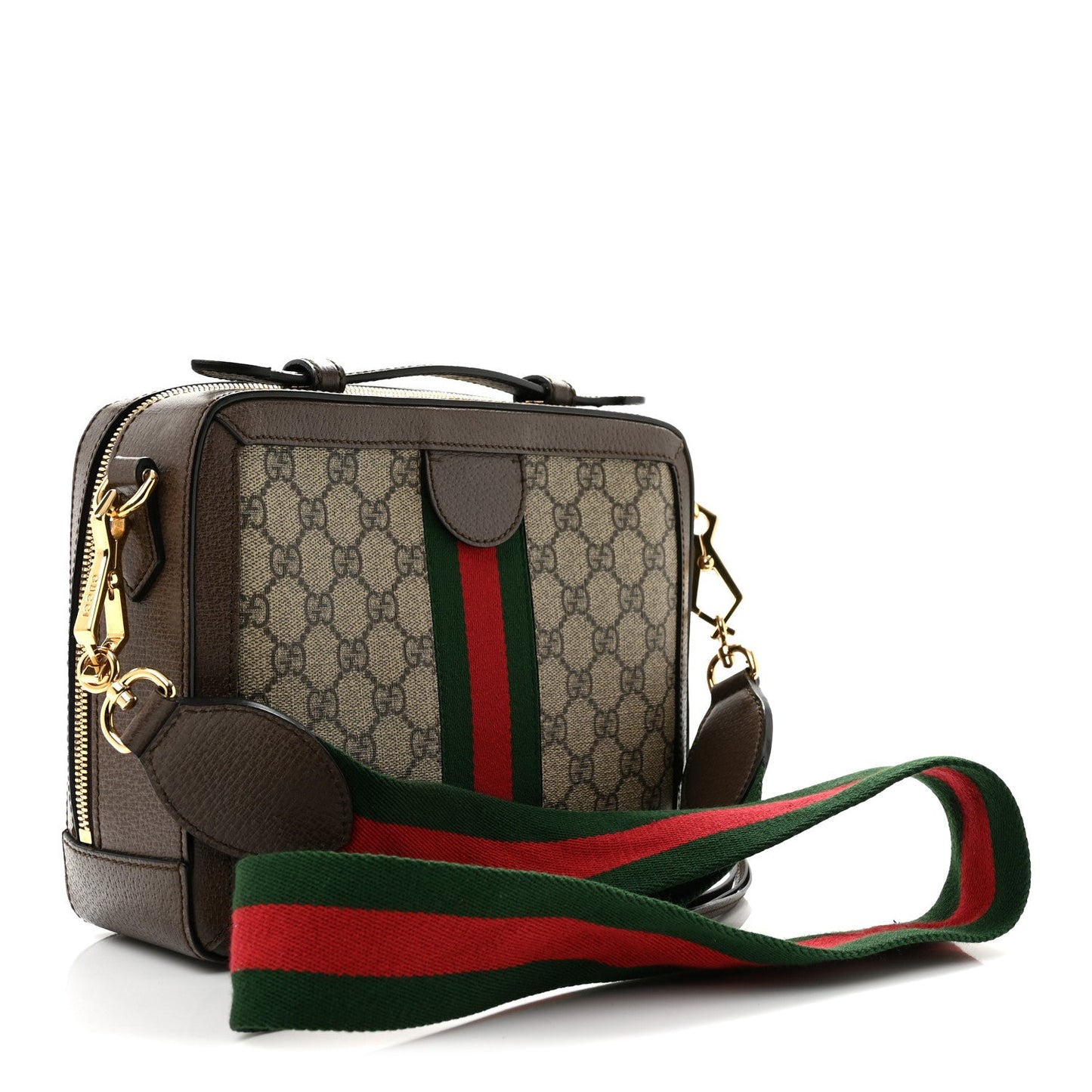 GG Supreme Monogram Web Small Ophidia Top Handle Shoulder Bag Brown