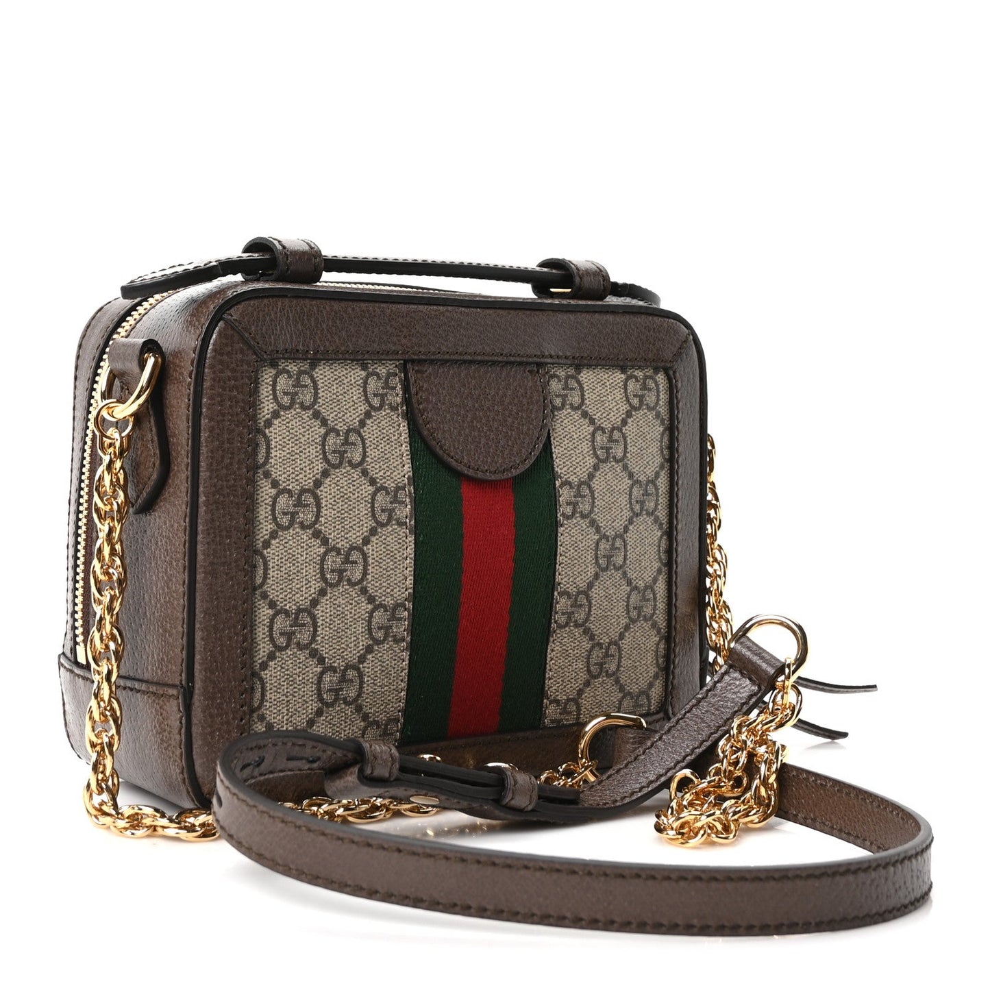 GG Supreme Monogram Mini Ophidia Top Handle Shoulder Bag Brown