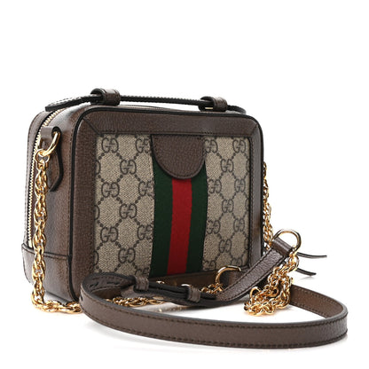 GG Supreme Monogram Mini Ophidia Top Handle Shoulder Bag Brown