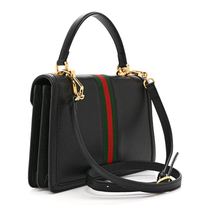 Textured Dollar Calfskin Web Small Ophidia Padlock Top Handle Bag Black