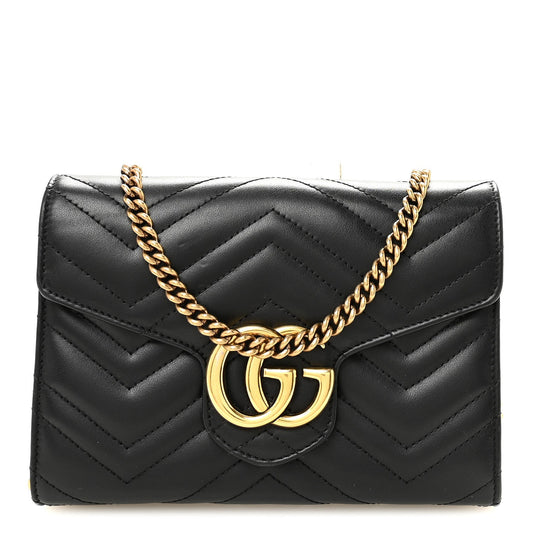 Calfskin Matelasse GG Marmont Chain Wallet Black