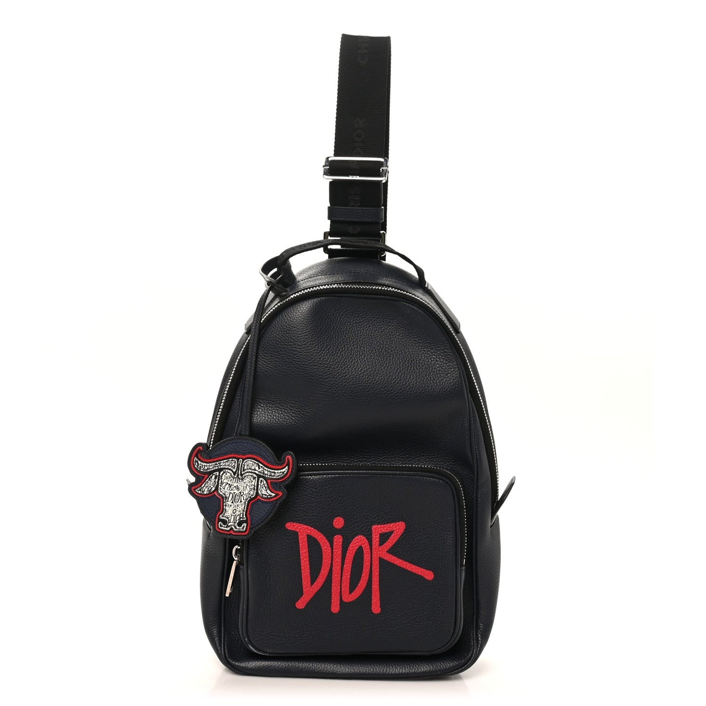 X SHAWN STUSSY Grained Calfskin Ox Head Crossbody Backpack Navy Blue