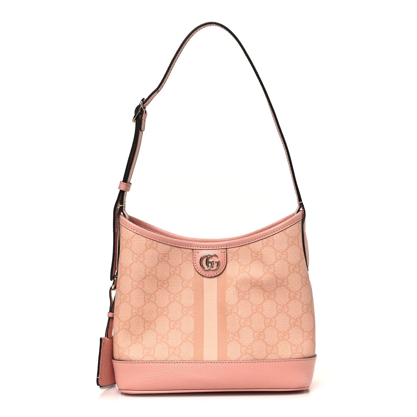 GG Supreme Monogram Textured Dollar Calfskin Web Small Ophidia Bucket Shoulder Bag Rose Pink