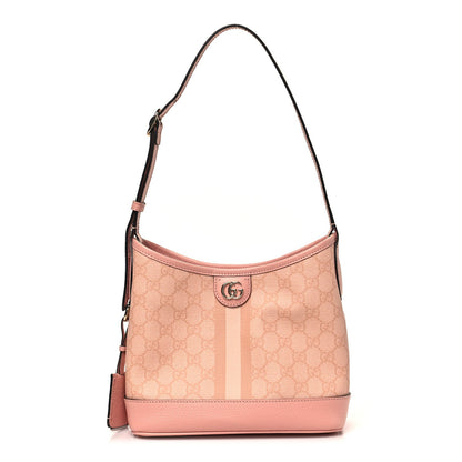 GG Supreme Monogram Textured Dollar Calfskin Web Small Ophidia Bucket Shoulder Bag Rose Pink
